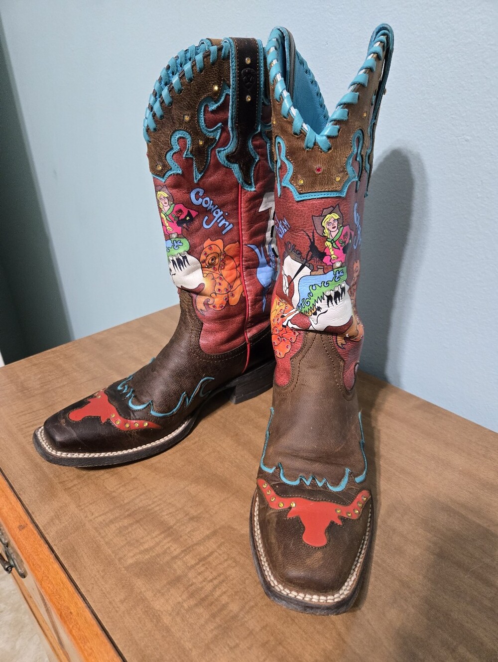 Ariat Rodeo Quincy Bronco Billie Western Longhorn Cowgirl Boots Size 7.5